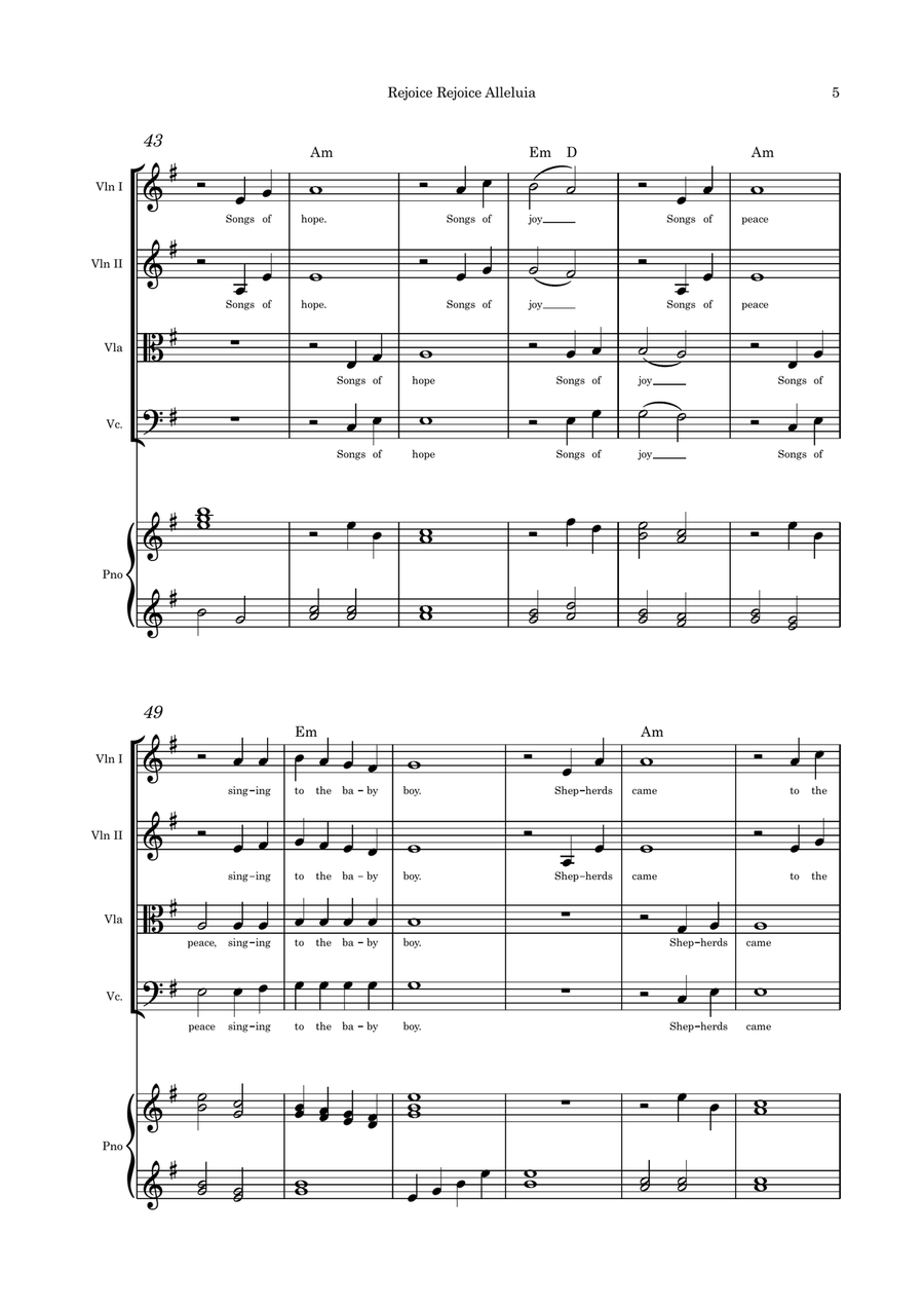 Rejoice Rejoice Alleluia (A Baby Boy Was Born) strings quartet with optional piano & with part pages Piano Quartet scores gallery preview page 5