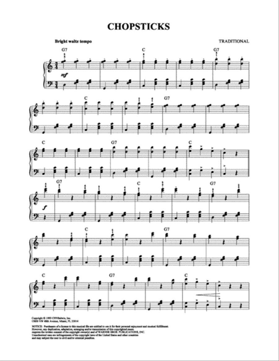 Chopsticks Piano Solo scores gallery preview page 1