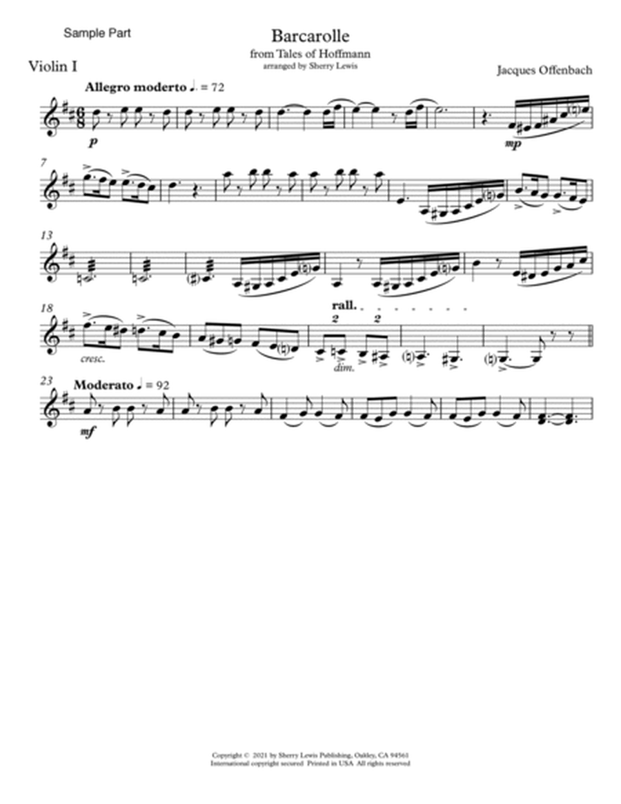 Barcarolle, Tales of Hoffmann Two Violin Duet, Intermediate Level image number null