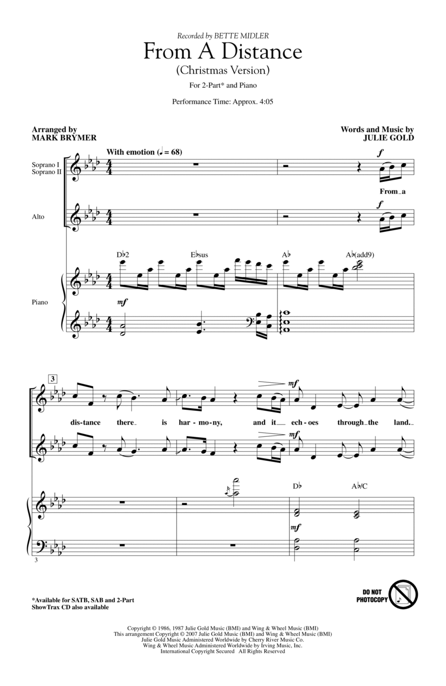 From A Distance (Christmas Version) (arr. Mark Brymer) 2-Part scores gallery preview page 1