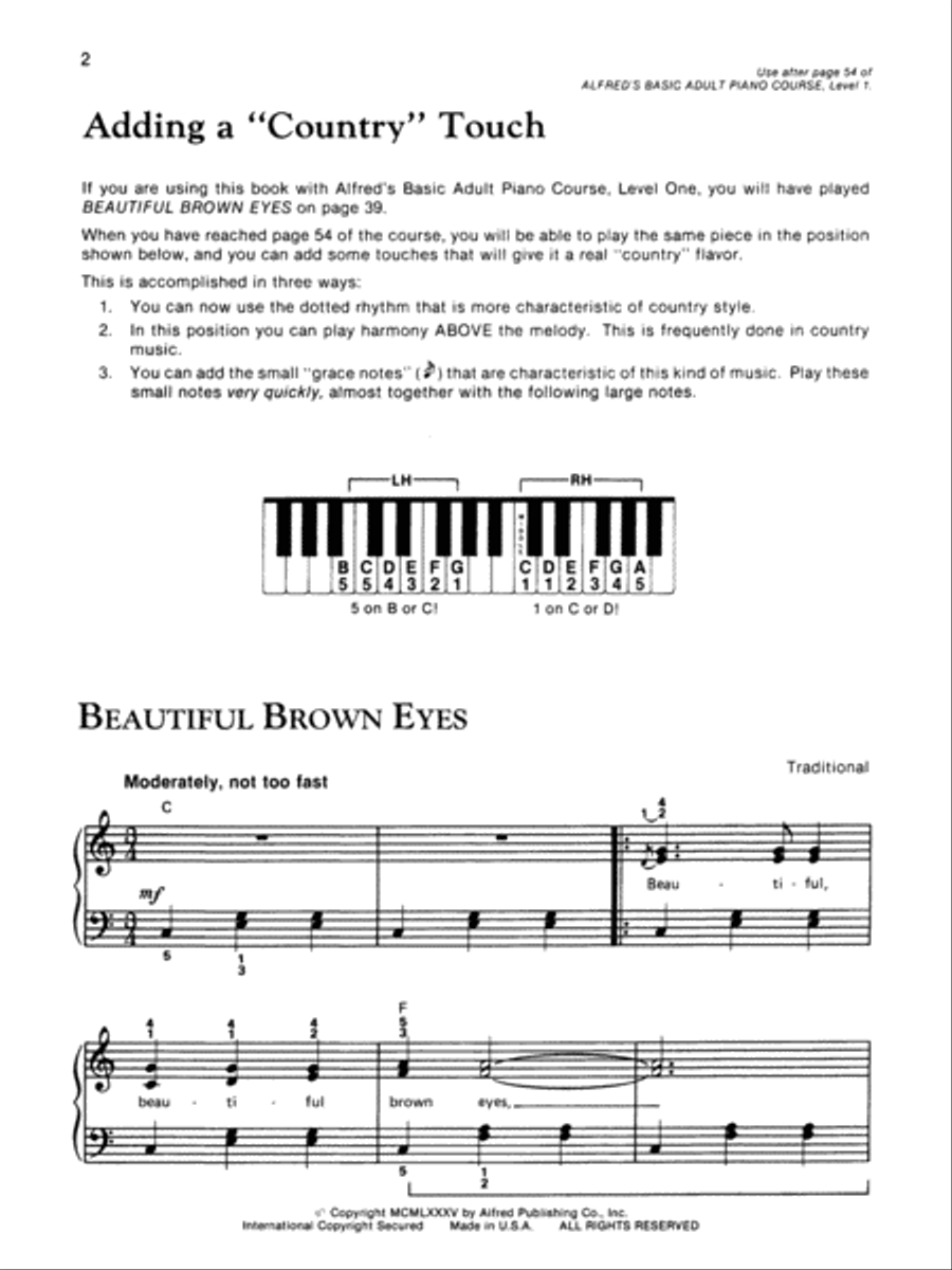 Alfred's Basic Adult Piano Course Country Songbook, Book 1