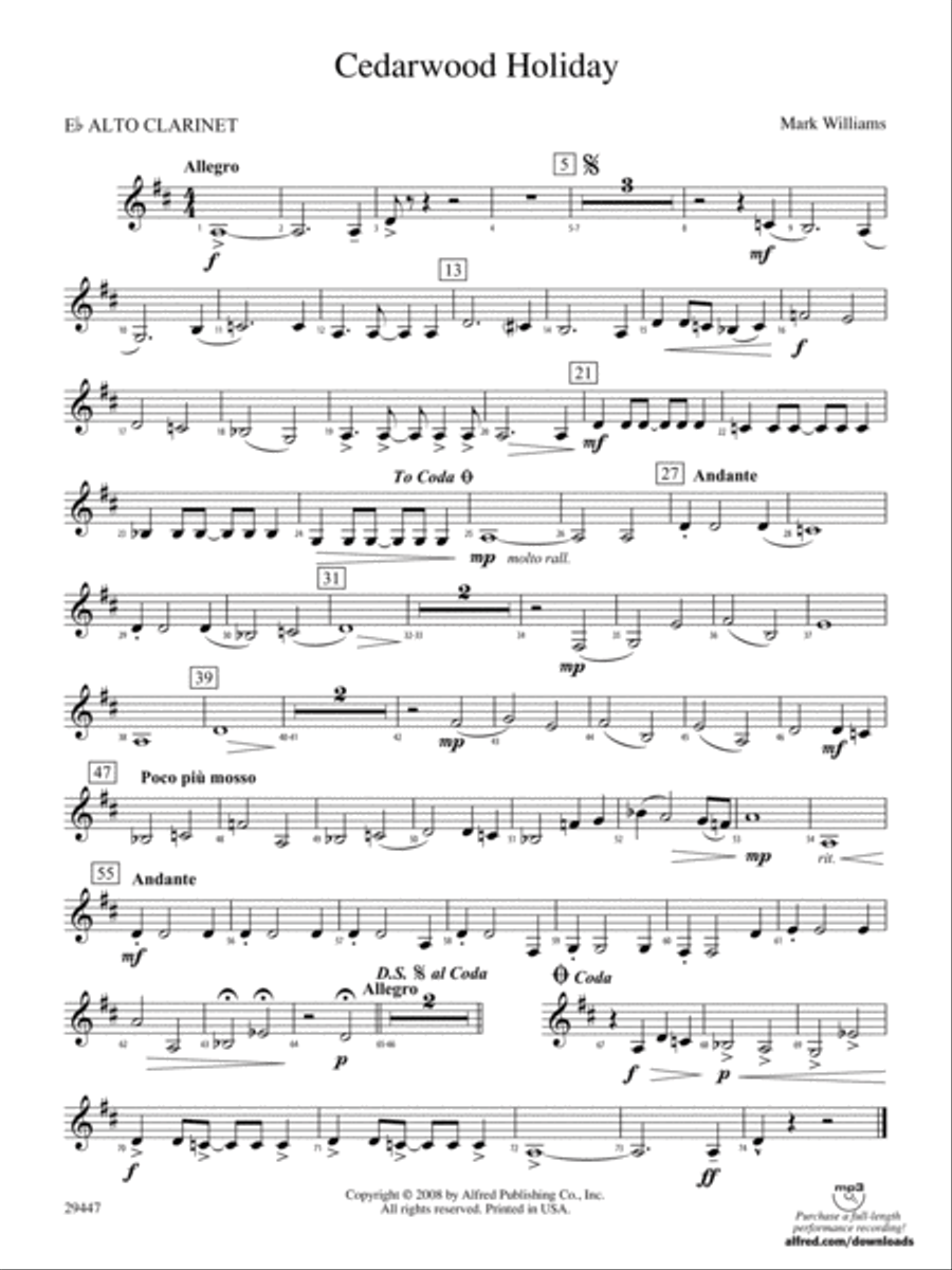 Cedarwood Holiday: (World Part) E-flat Alto Clarinet Concert Band scores gallery preview page 1