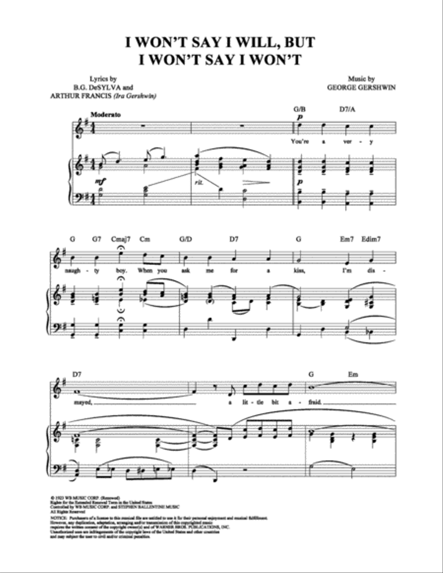 I Won't Say I Will, but I Won't Say I Won't Piano, Vocal, Guitar scores gallery preview page 1