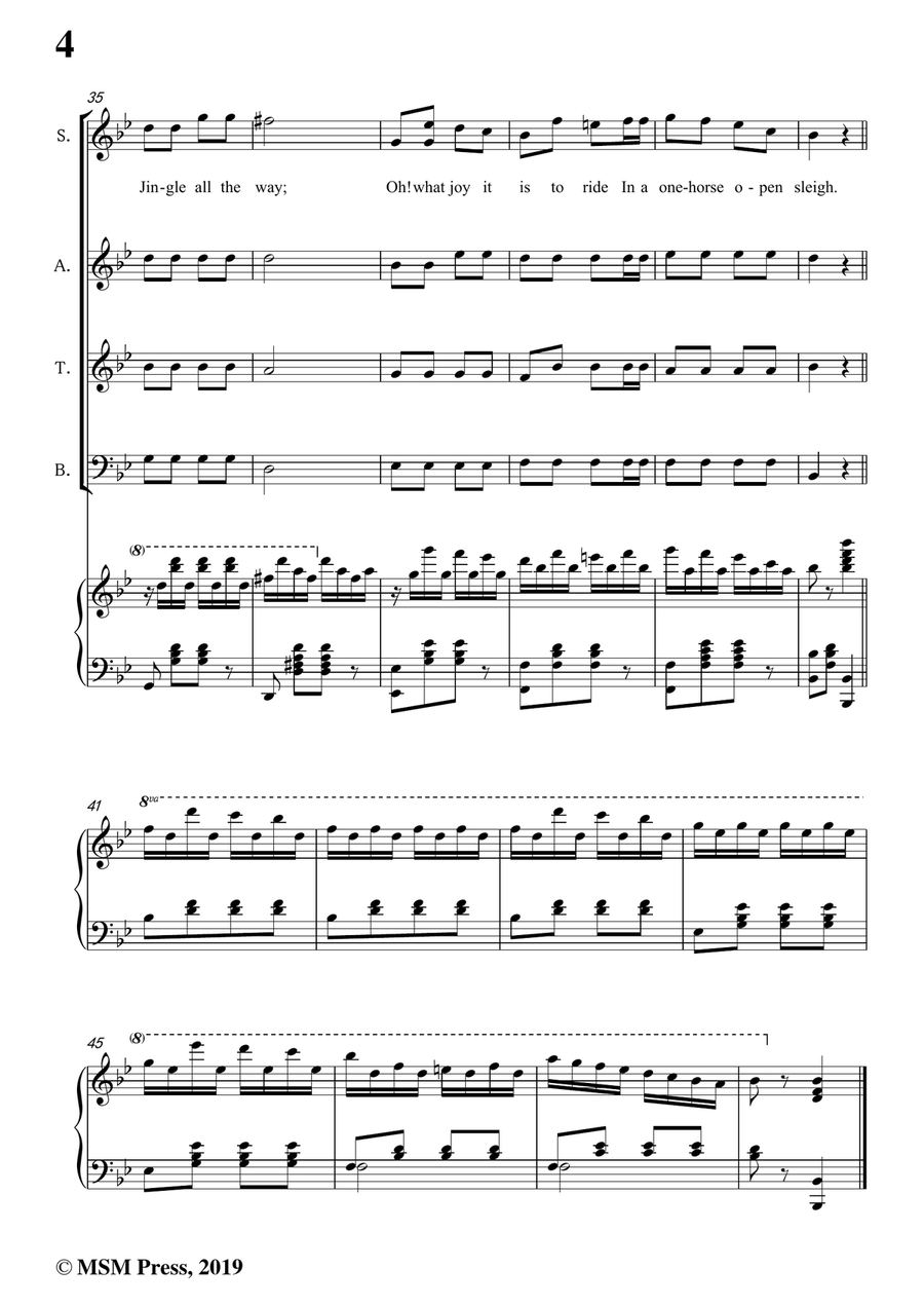 Pierpont-Jingle Bells(The One Horse Open Sleigh),in B flat Major,for Quatre Chorales 4-Part scores gallery preview page 6