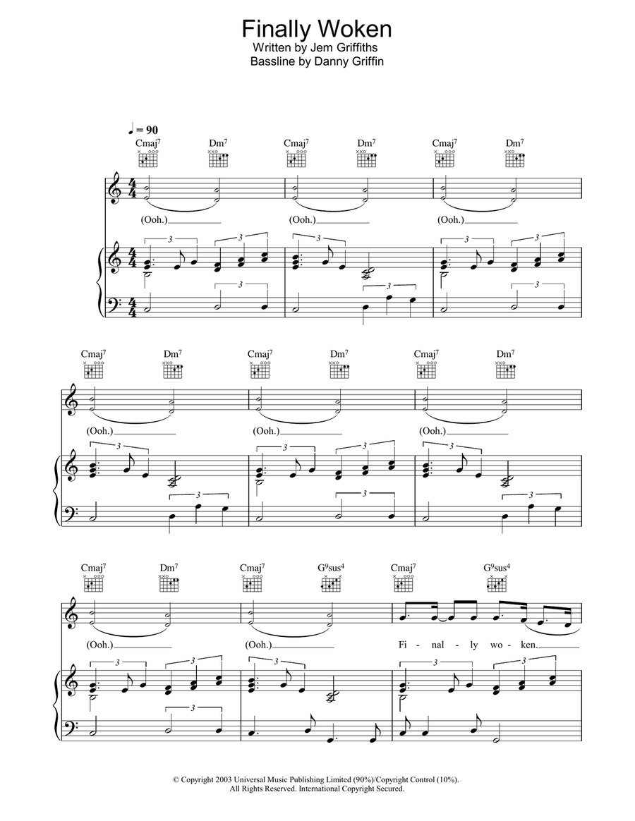 Finally Woken Piano, Vocal, Guitar scores gallery preview page 1
