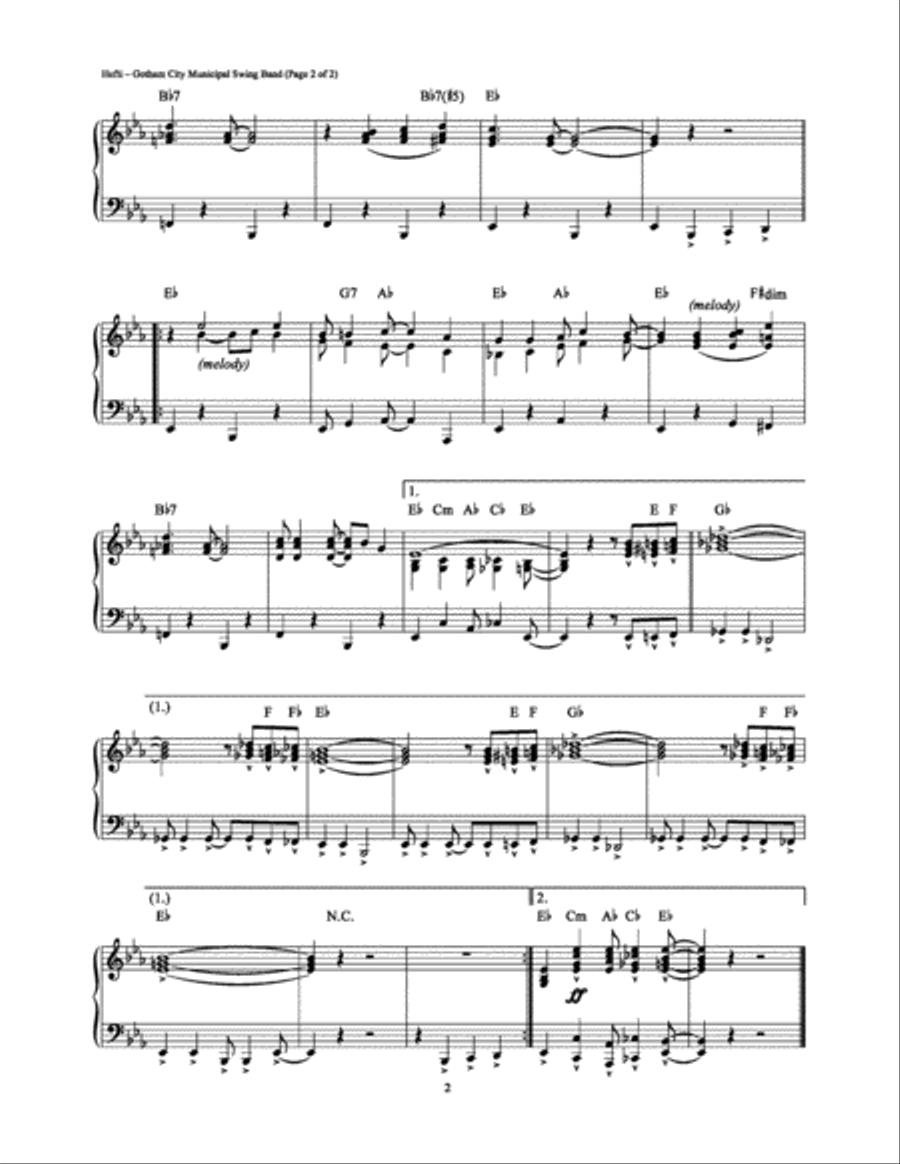Gotham City Municipal Swing Band Piano Solo scores gallery preview page 2