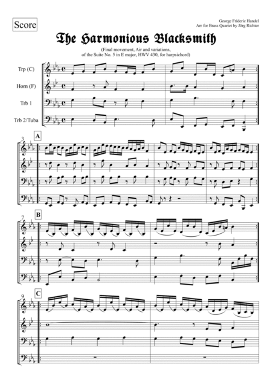 The Harmonious Blacksmith for Brass Quartet Brass Quartet scores gallery preview page 2