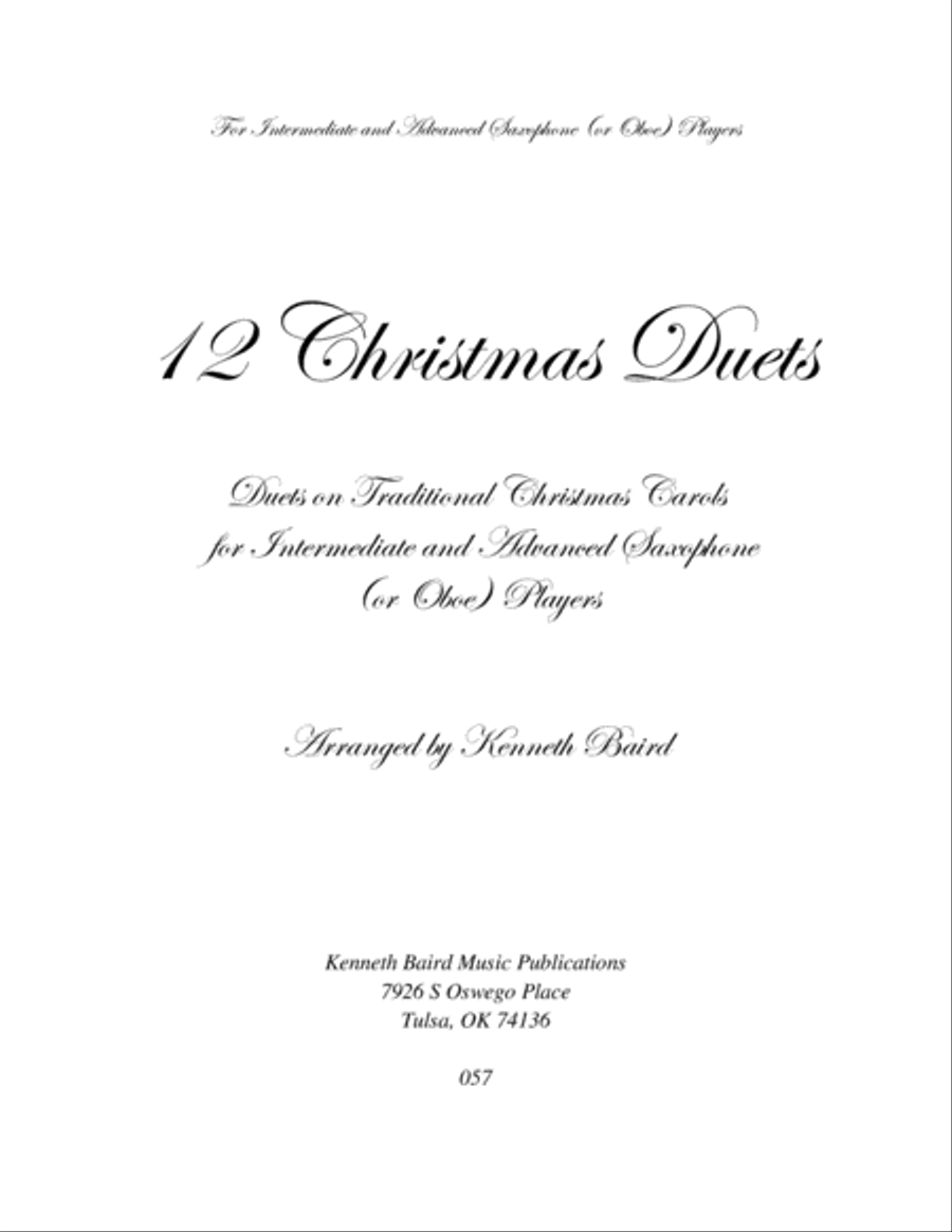 12 Christmas Duets for Saxophones (or Oboes) Woodwind Duet scores gallery preview page 1