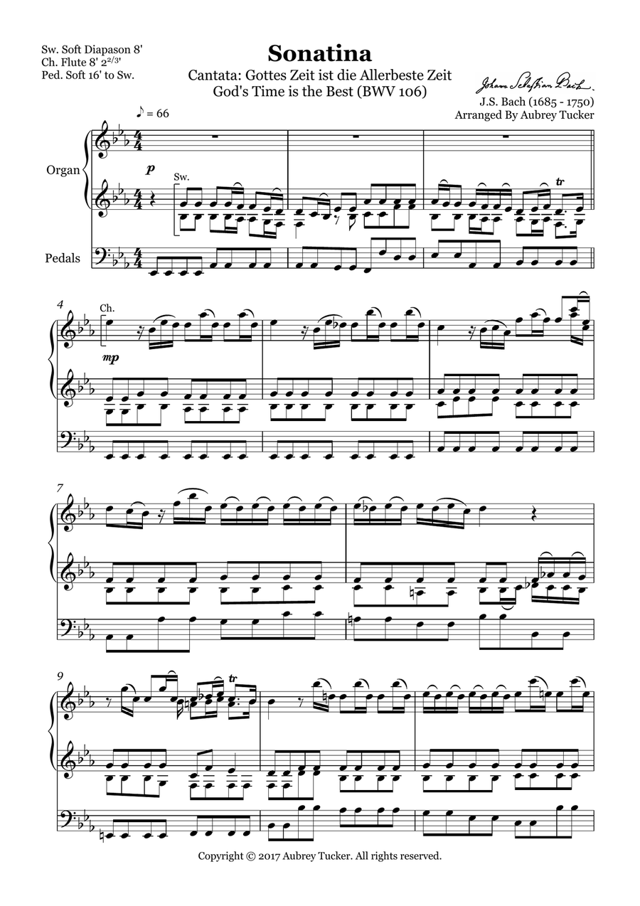 Organ: Sonatina Gottes Zeit ist die Allerbeste Zeit (God's Time is the Best) (BWV 106) - J.S. Bach Organ Solo scores gallery preview page 2