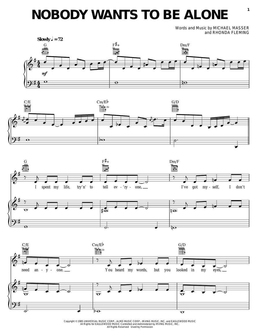 Nobody Wants To Be Alone Piano, Vocal, Guitar scores gallery preview page 1