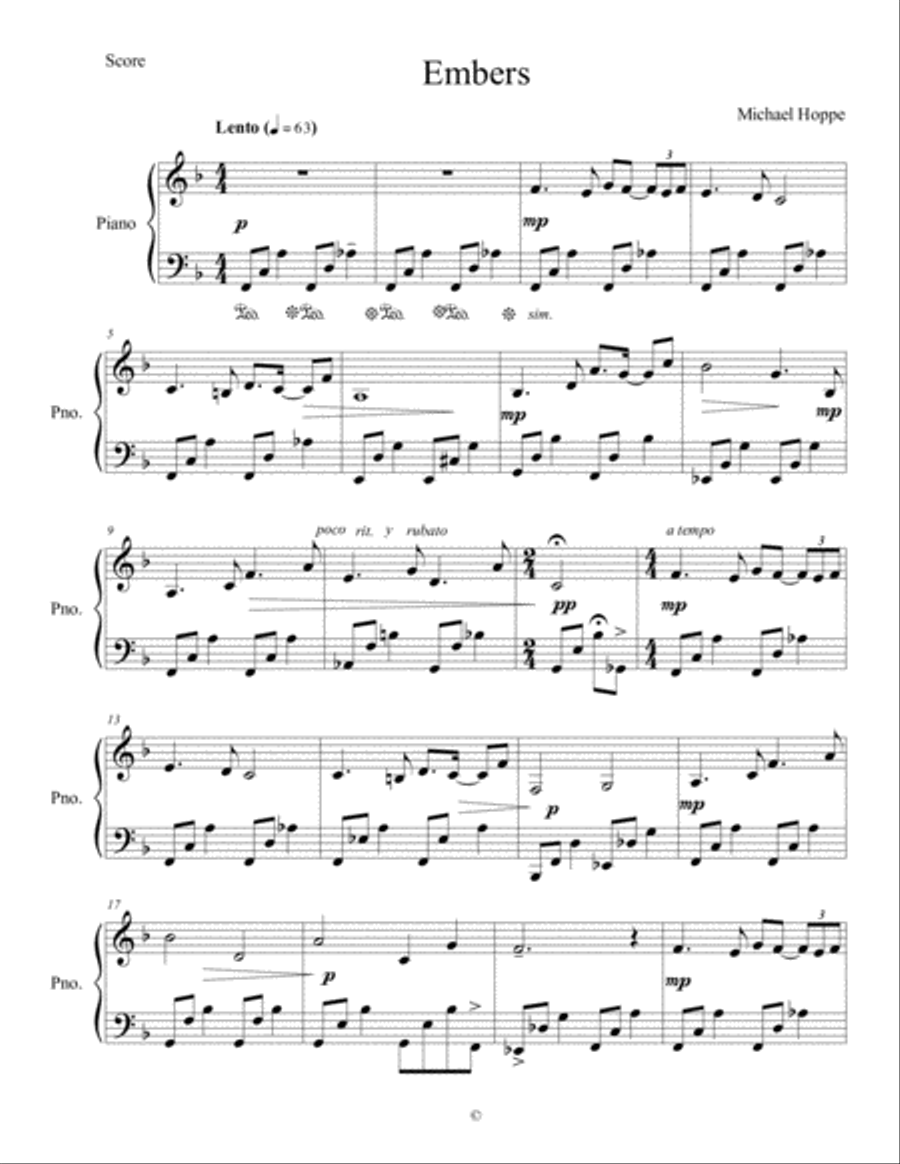 Embers Piano Solo scores gallery preview page 1