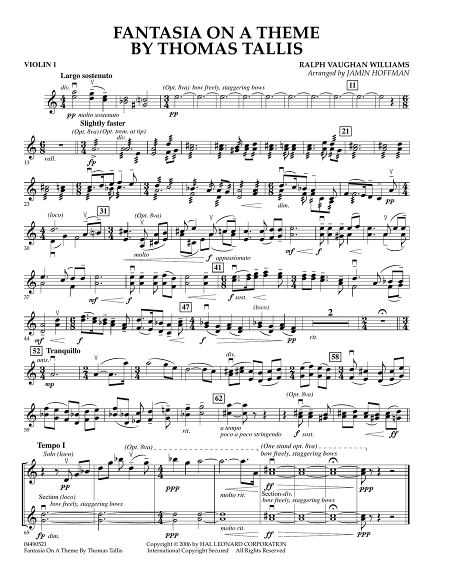 Fantasia on a Theme by Thomas Tallis - Violin 1 Orchestra scores gallery preview page 1