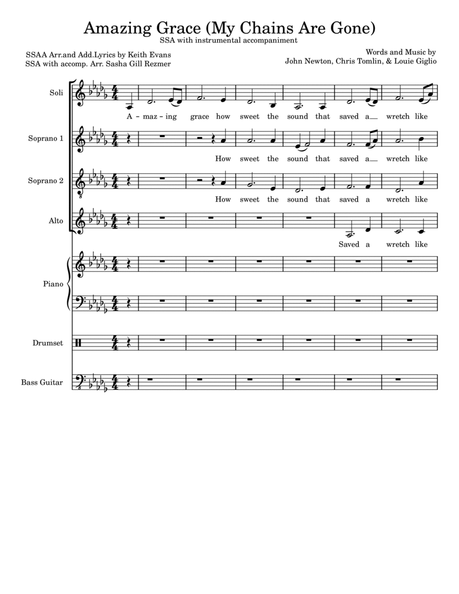 Amazing Grace (my Chains Are Gone) SSA scores gallery preview page 1