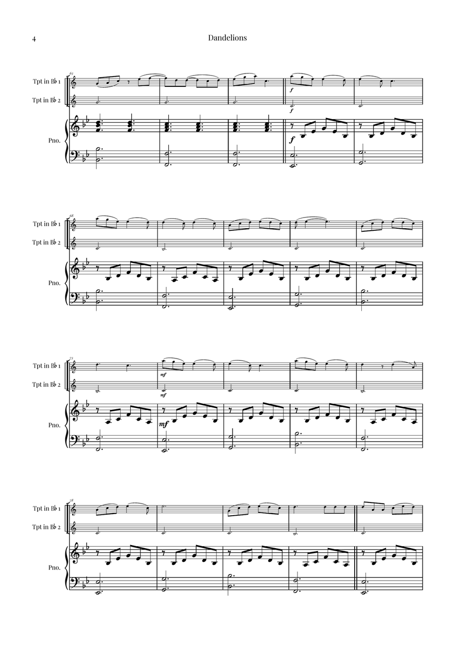 Dandelions Trumpet Duet scores gallery preview page 4