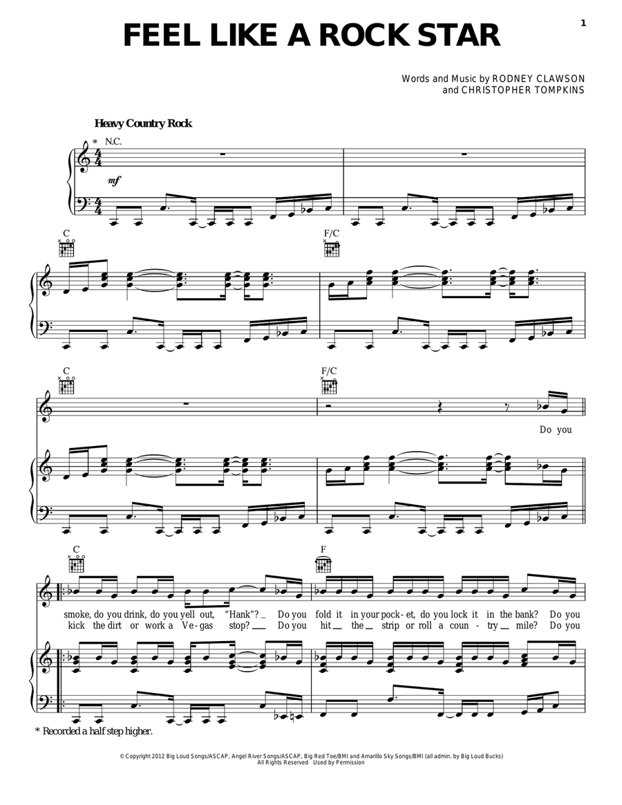 Feel Like A Rock Star Feel Like A Rock Star Piano, Vocal, Guitar scores gallery preview page 1