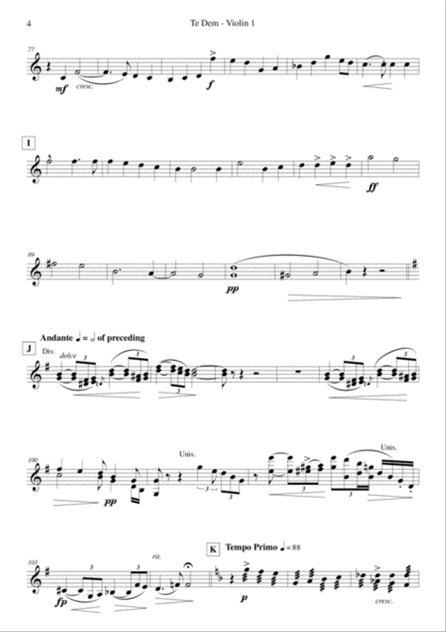 Elgar - Te Deum - Reduced Orchestration - Violin 1 Chamber Orchestra scores gallery preview page 4