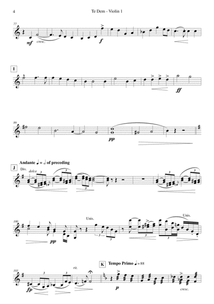 Elgar - Te Deum - Reduced Orchestration - Violin 1