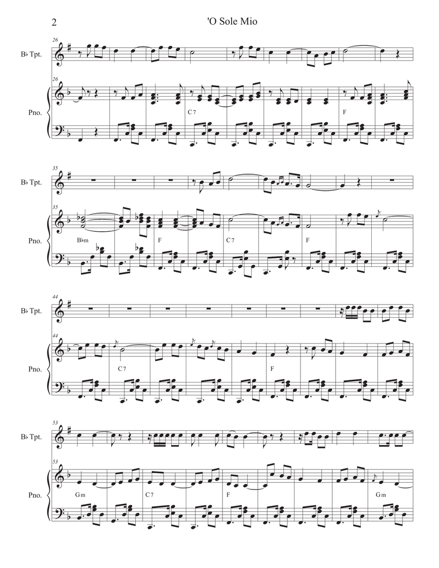 O Sole Mio (Bb-Trumpet solo and Piano) O Sole Mio (Bb-Trumpet solo and Piano) Trumpet Solo scores gallery preview page 2