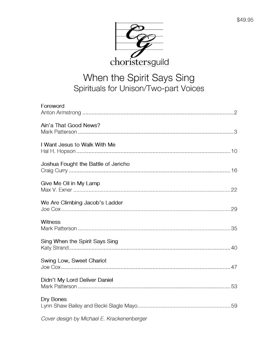 When the Spirit Says Sing: Spirituals for Unison/Two-part Voices Unison Choir scores gallery preview page 1