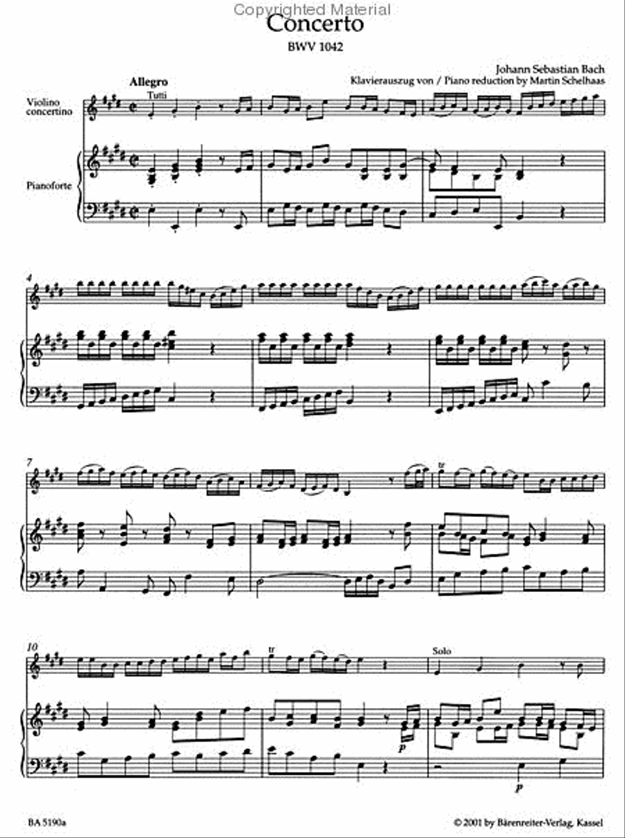 Concerto for Violin, Strings and Basso continuo E major BWV 1042 Violin Solo scores gallery preview page 3