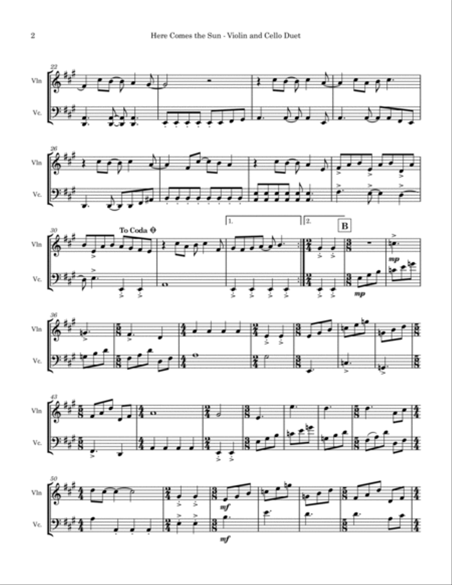 Here Comes The Sun Here Comes The Sun String Duet scores gallery preview page 2