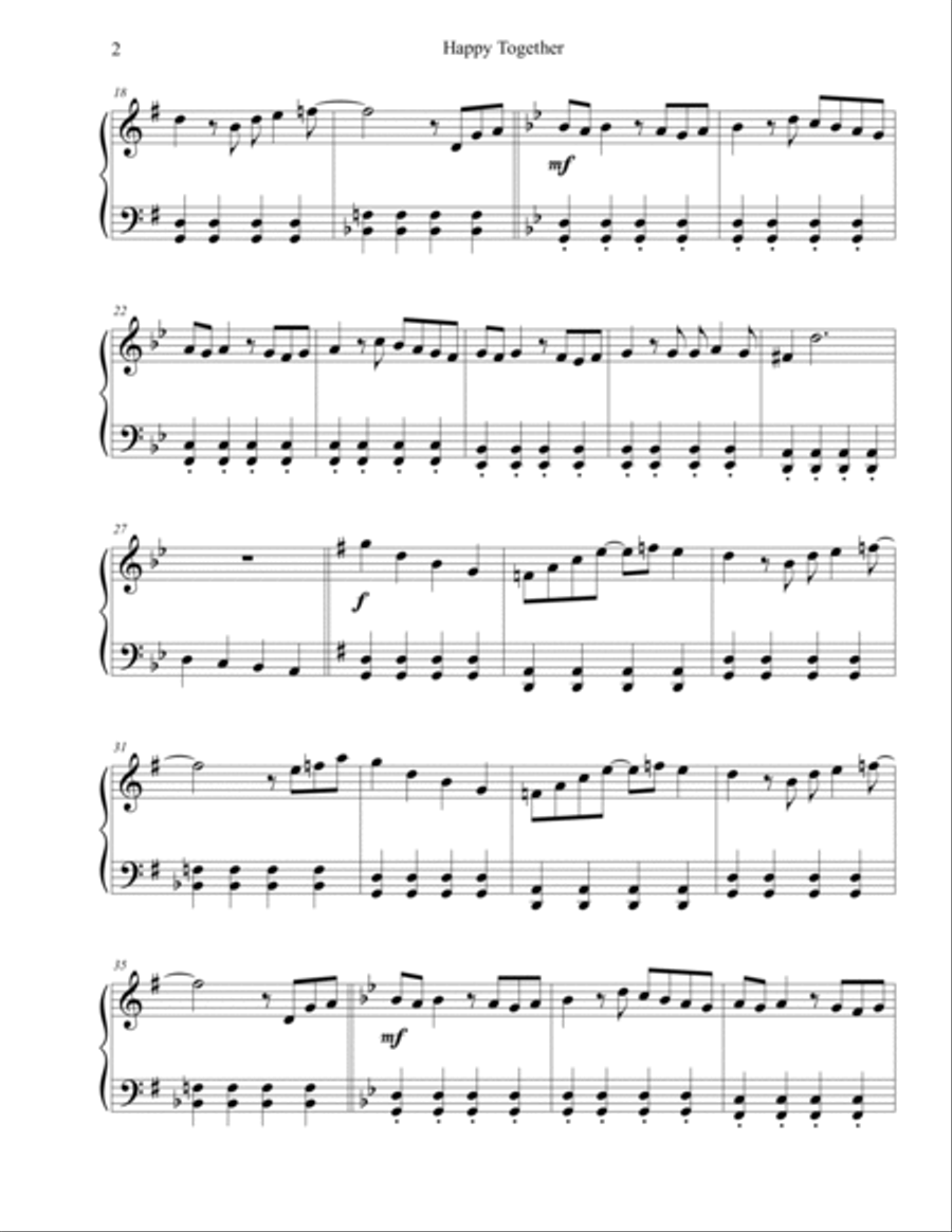 Happy Together Easy Piano scores gallery preview page 2