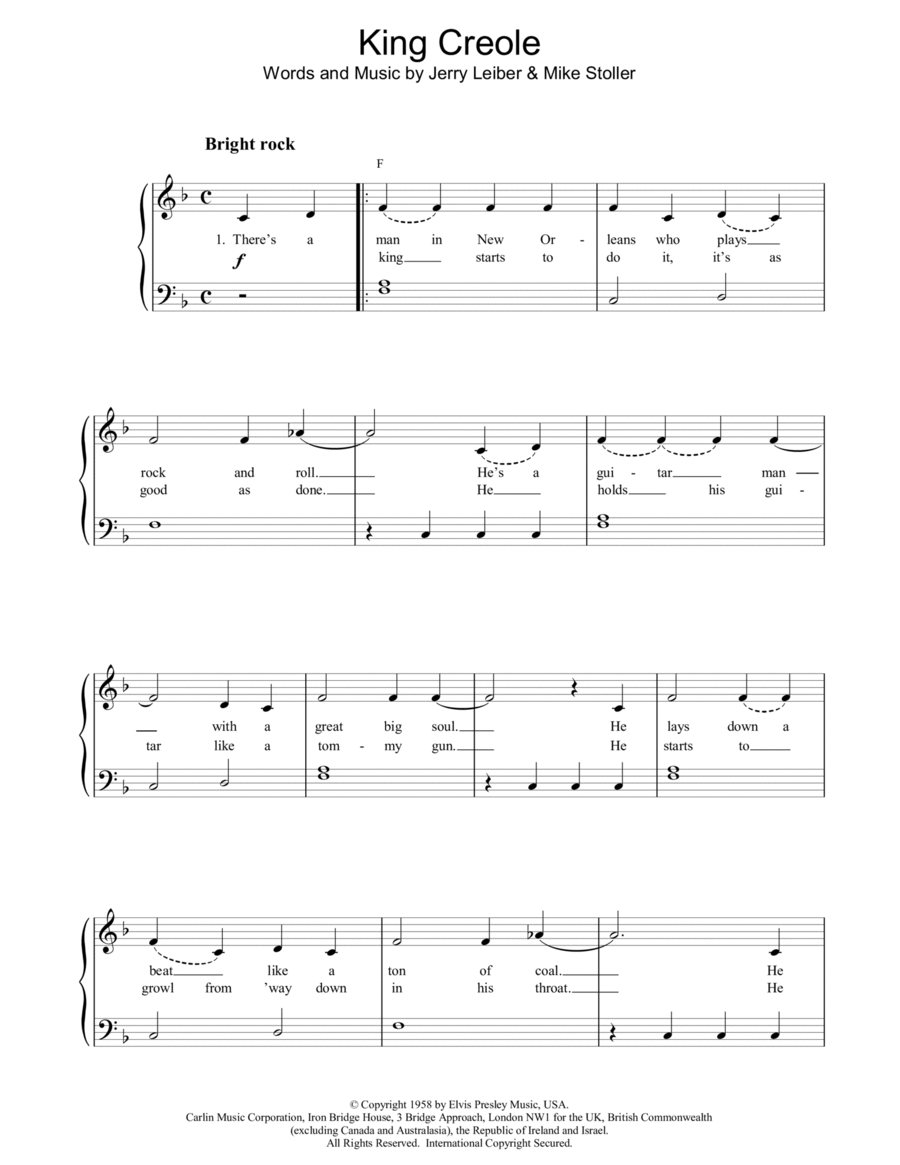 King Creole King Creole Easy Piano scores gallery preview page 1