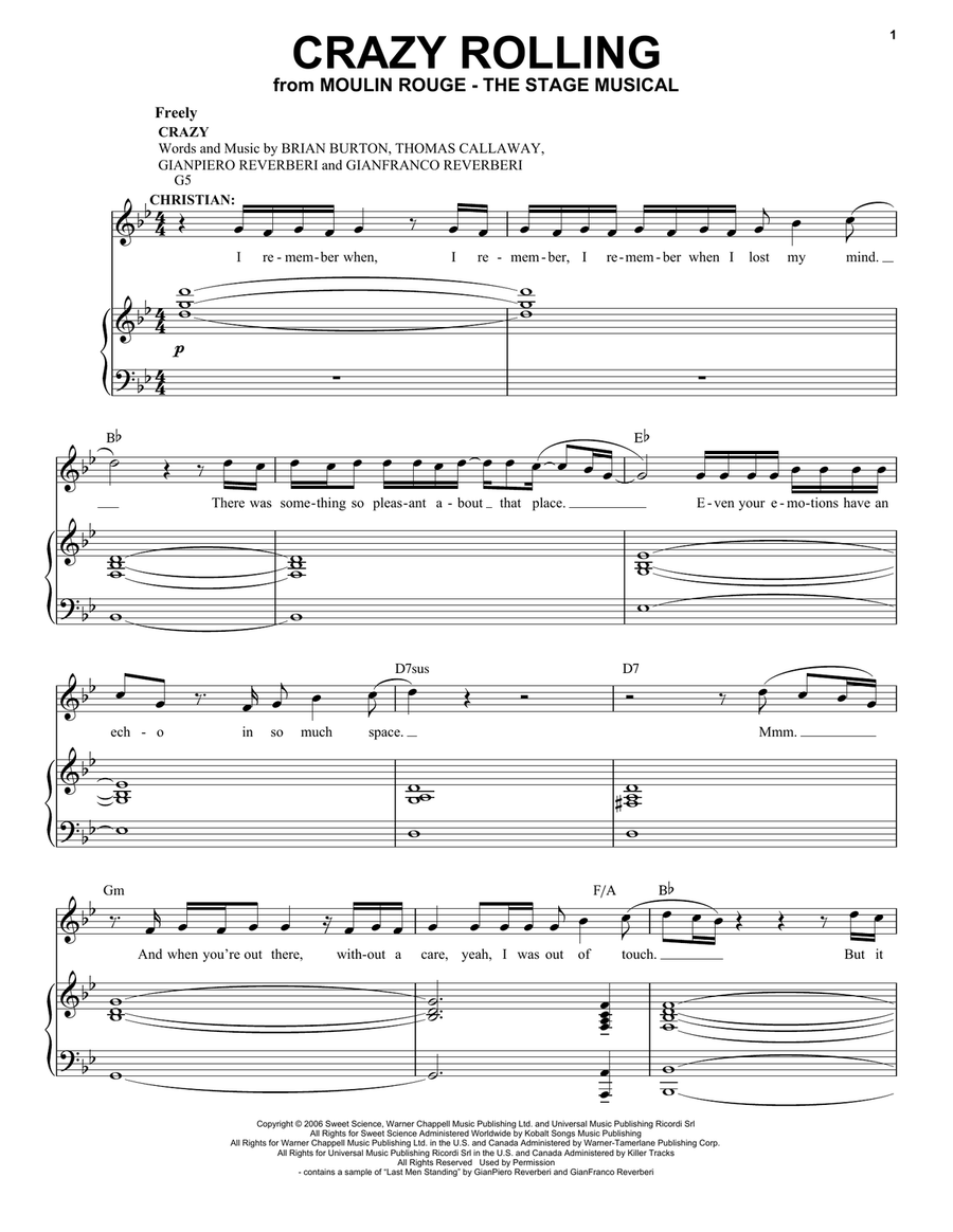 Crazy Rolling (from Moulin Rouge! The Musical) Voice scores gallery preview page 1