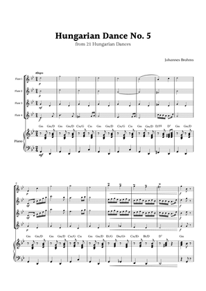 Hungarian Dance No. 5 by Brahms for Flute Quartet and Piano with Chords