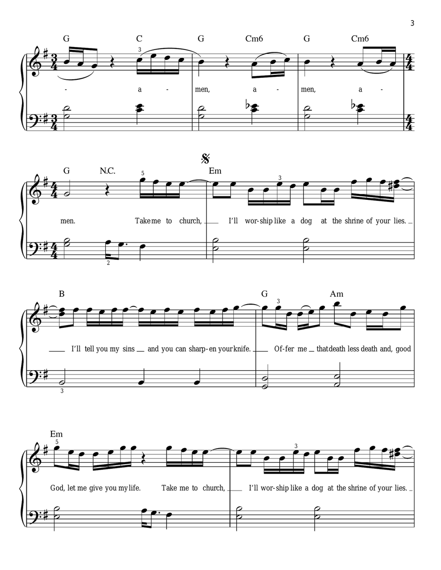 Take Me To Church Take Me To Church Easy Piano scores gallery preview page 3