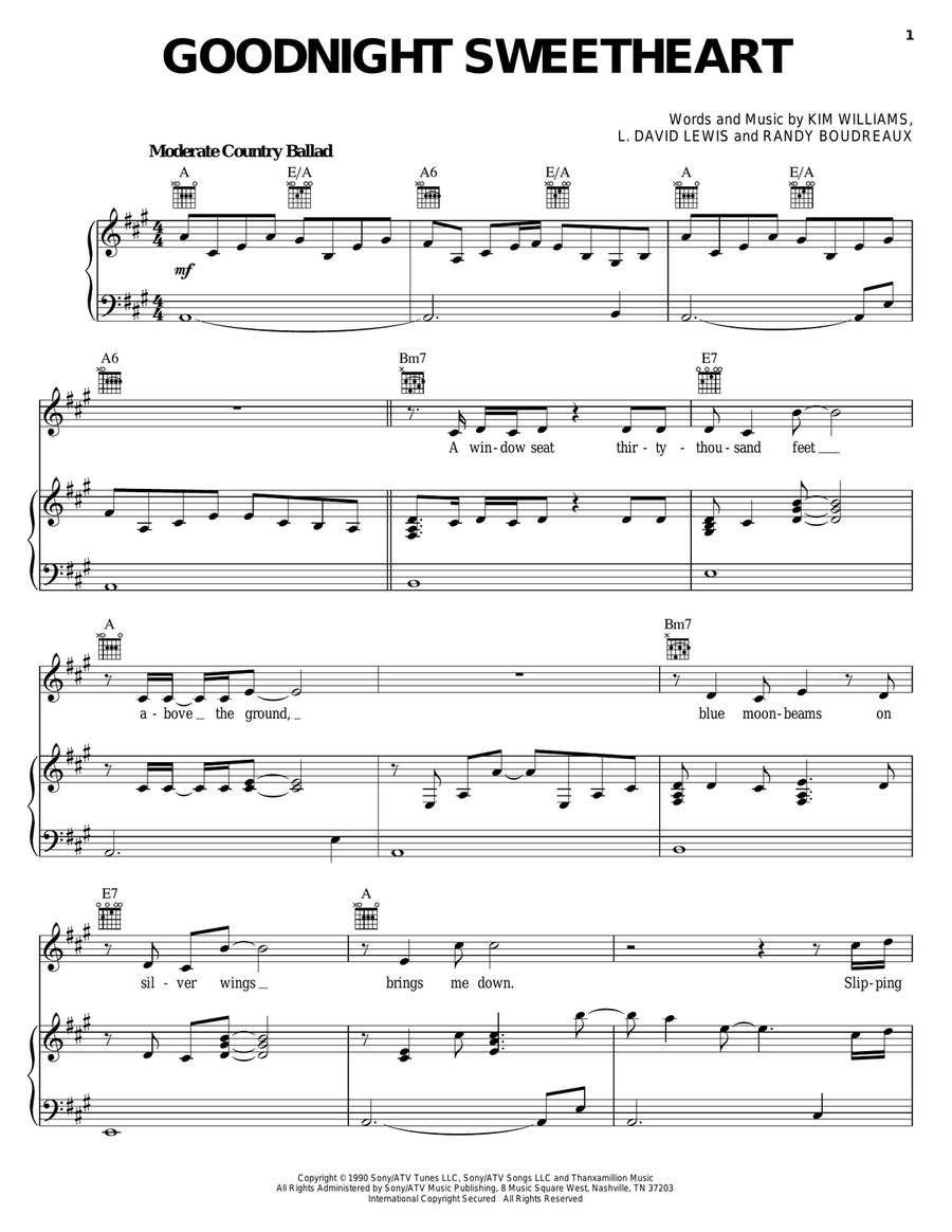 Goodnight Sweetheart Piano, Vocal, Guitar scores gallery preview page 1