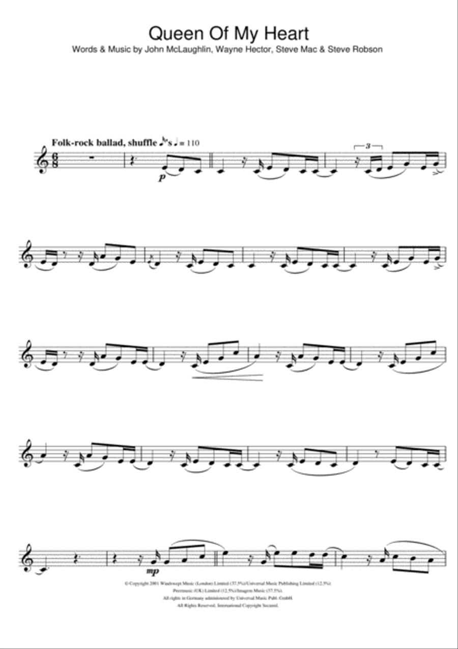 Queen Of My Heart Clarinet Solo scores gallery preview page 1