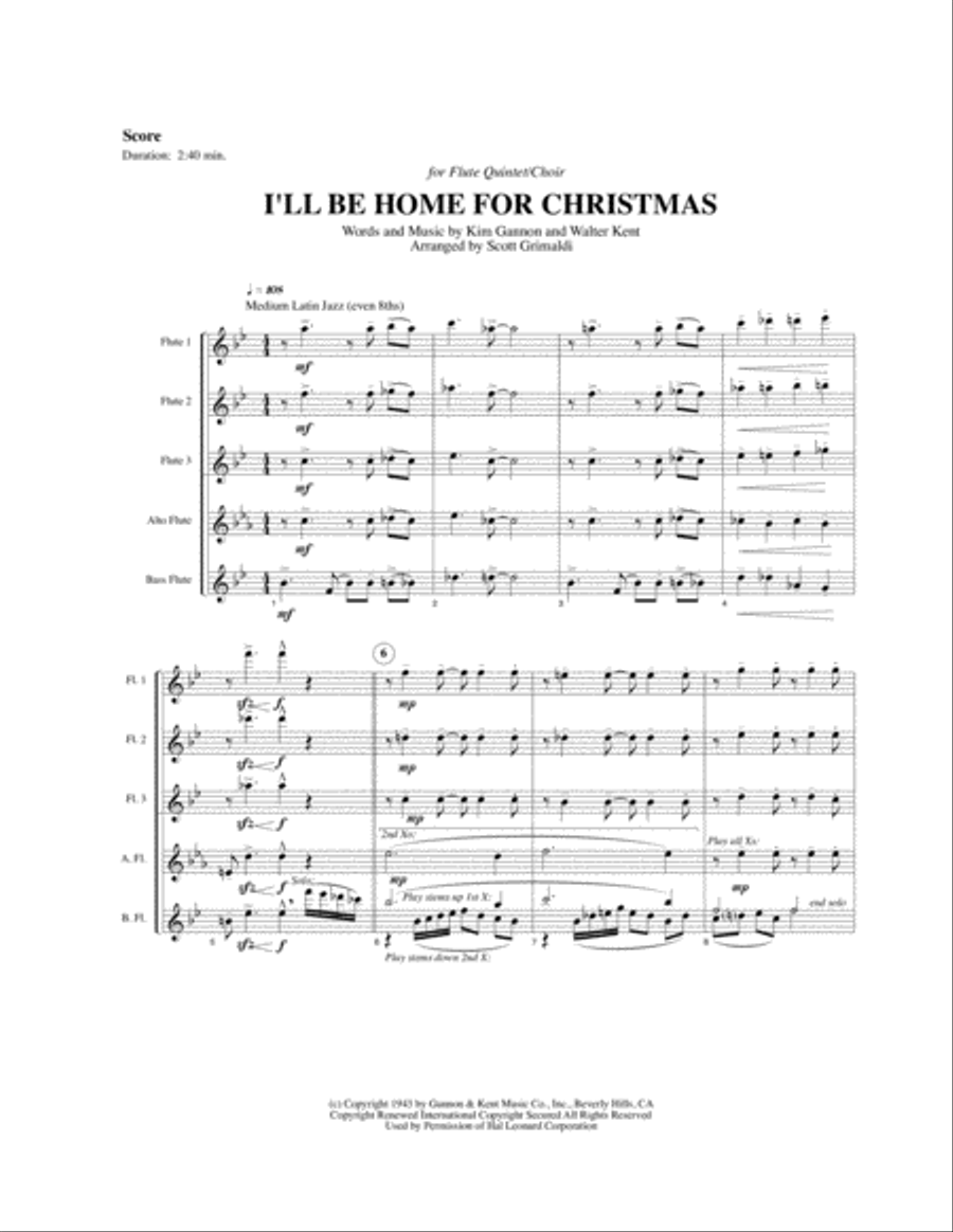 I'll Be Home For Christmas Woodwind Quintet scores gallery preview page 2