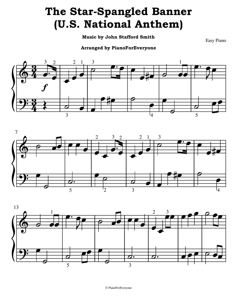 The Star-Spangled Banner - U.S. National Anthem (Easy Piano) Easy Piano scores gallery preview page 1