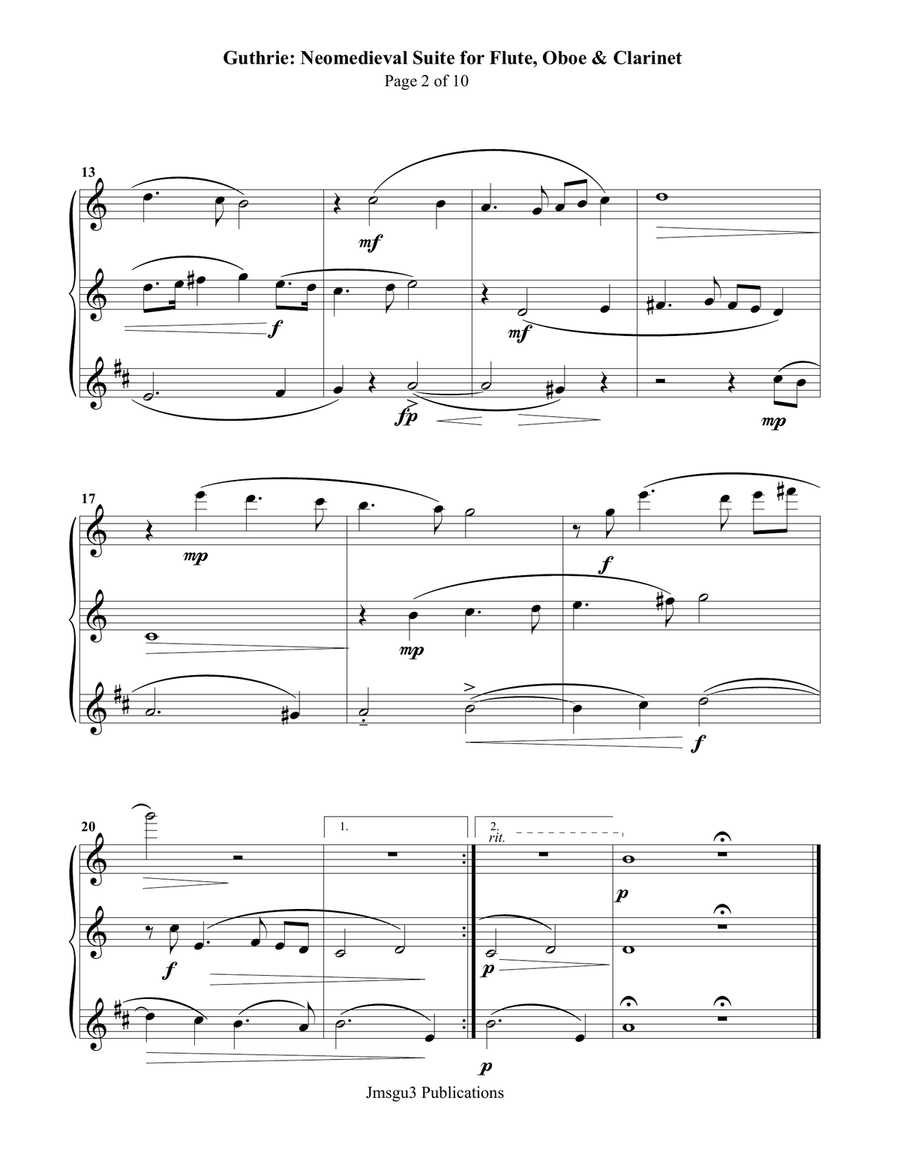 Guthrie: Neomedieval Suite for Flute, Oboe & Clarinet Woodwind Trio scores gallery preview page 2
