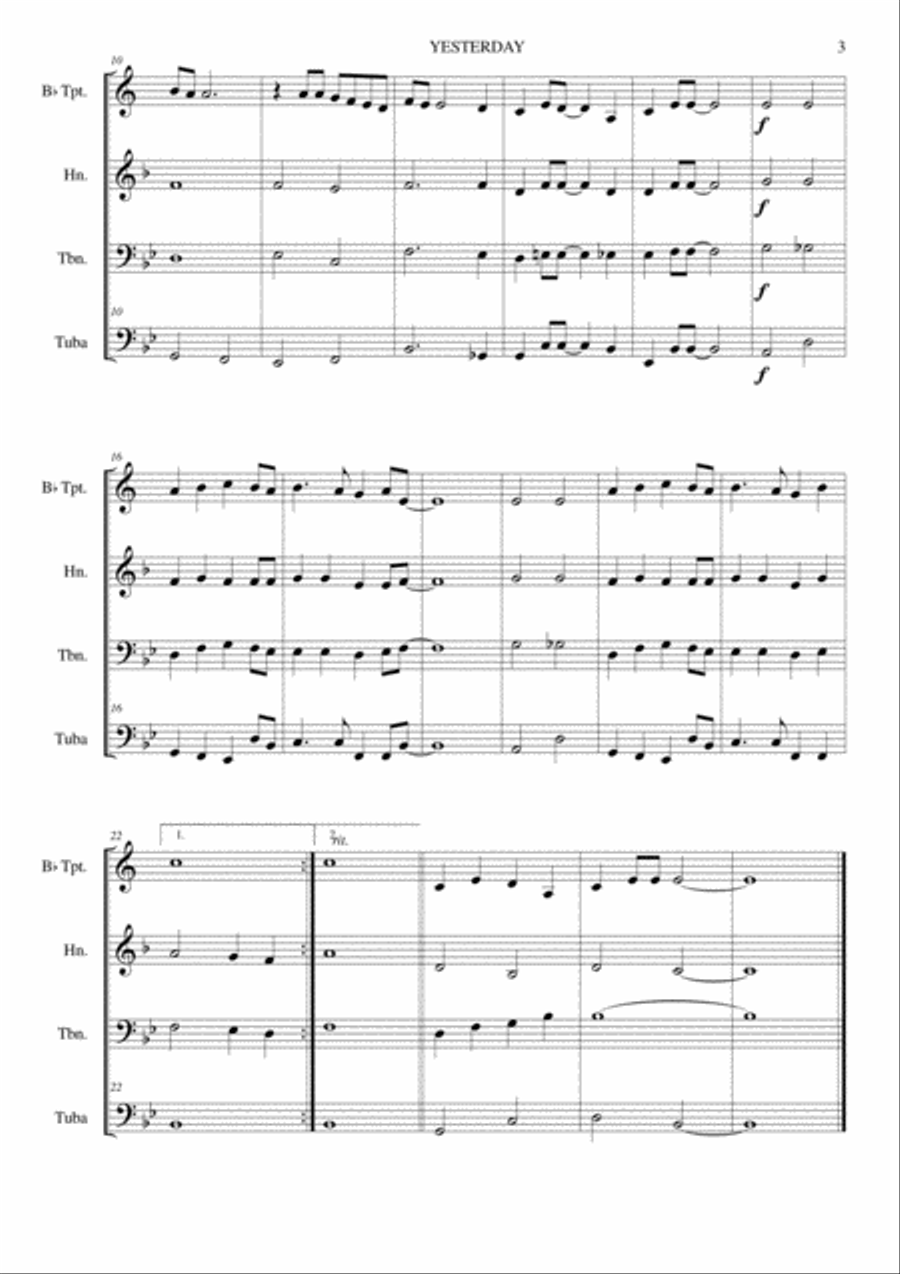 Yesterday Yesterday Brass Ensemble scores gallery preview page 3