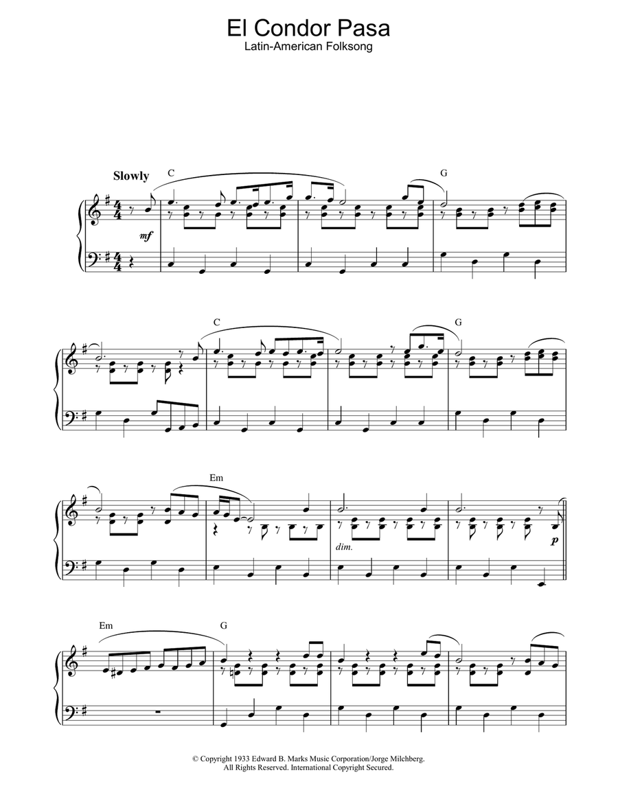 El Condor Pasa Piano Solo scores gallery preview page 1