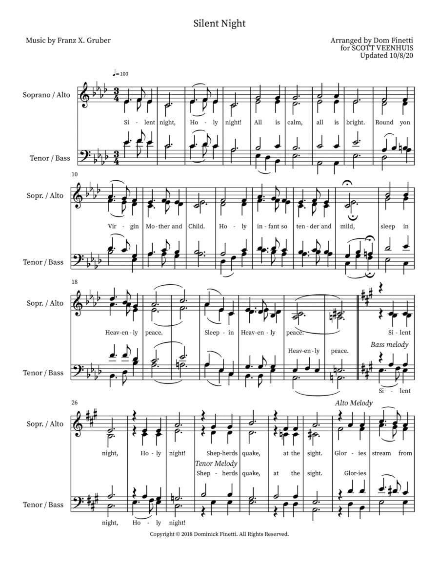 Silent Night (SATB A Cappella) 4-Part scores gallery preview page 1
