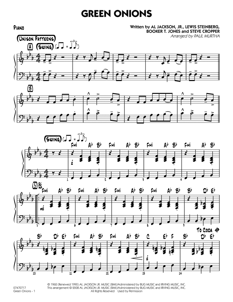 Green Onions - Piano Easy Piano scores gallery preview page 1