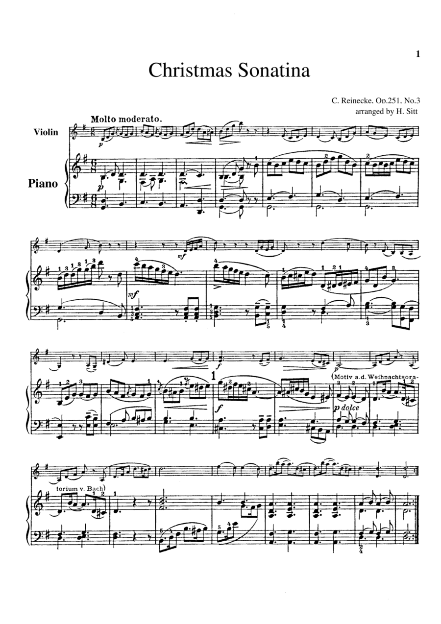 Reinecke Christmas Sonatina, for Violin & Piano, VN102 Violin Solo scores gallery preview page 1