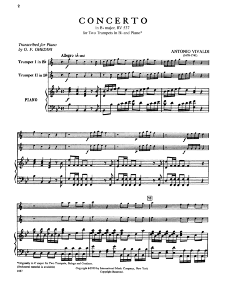 Concerto In B Flat Major, Rv 537 Trumpet Duet scores gallery preview page 2