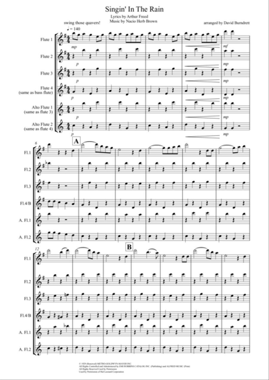 Singin' In The Rain Flute Solo scores gallery preview page 1