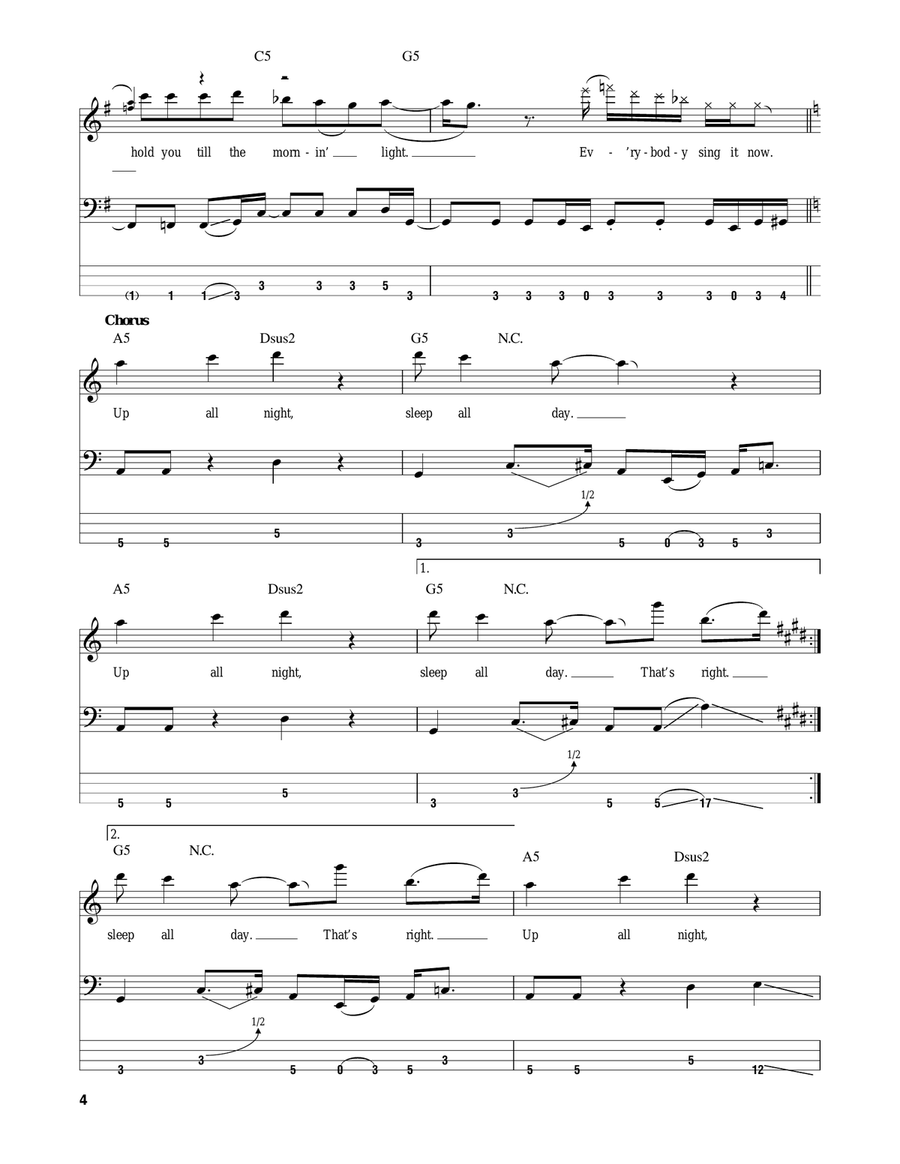 Up All Night Up All Night Bass Guitar Tablature scores gallery preview page 4