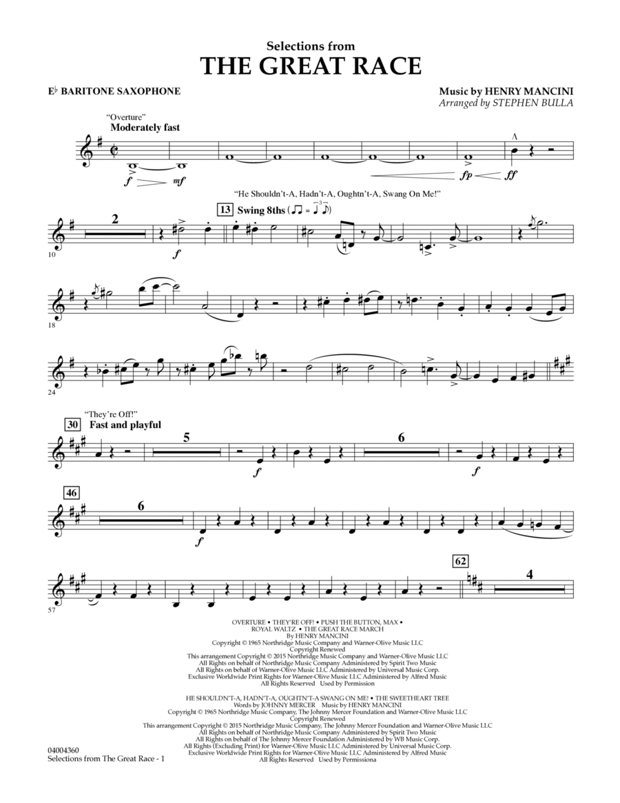 Selections from The Great Race - Eb Baritone Saxophone Baritone Saxophone scores gallery preview page 1