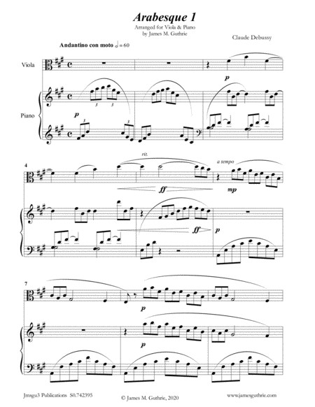 Debussy: Two Arabesques for Viola & Piano image number null