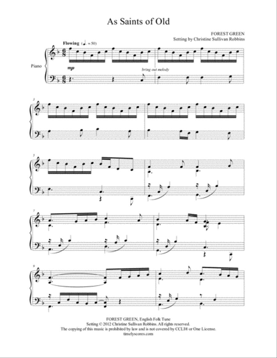 As Saints of Old (As Men of Old Their First-Fruits Brought) Piano Solo scores gallery preview page 1