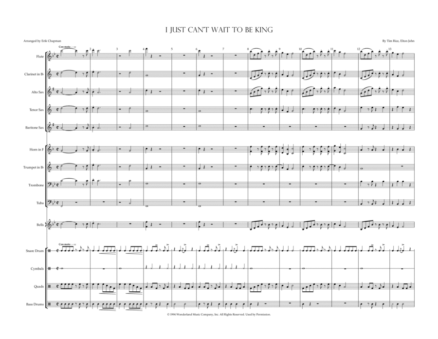 I Just Can't Wait To Be King Marching Band scores gallery preview page 1