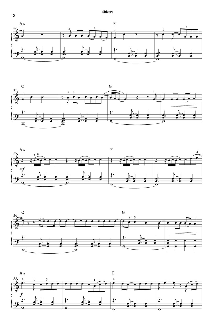 Shivers Piano Solo scores gallery preview page 2