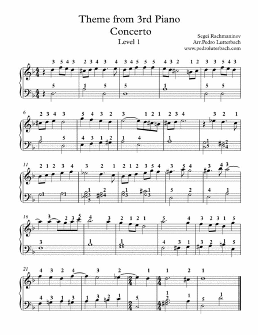 Theme From 3rd Piano Concerto Easy Piano scores gallery preview page 1