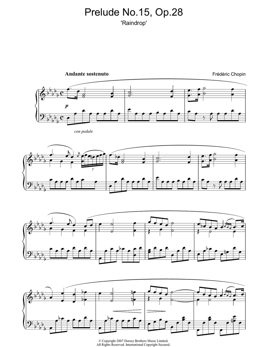 Prelude In Db Major, Op. 28, No. 15 (Raindrop) Piano Solo scores gallery preview page 1